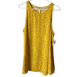 Old Navy Sleeveless Yellow  Button Back Detail Floral  Blouse Sz L NWT